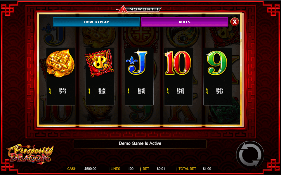 Prosperity Dragon Online Slot Game Paytable