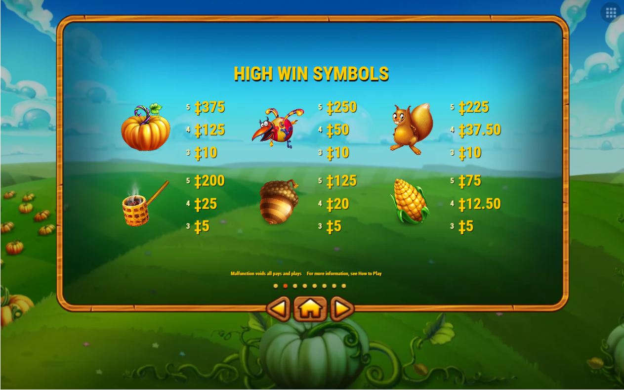 Habanero Pumpkin Patch Slot Paytable