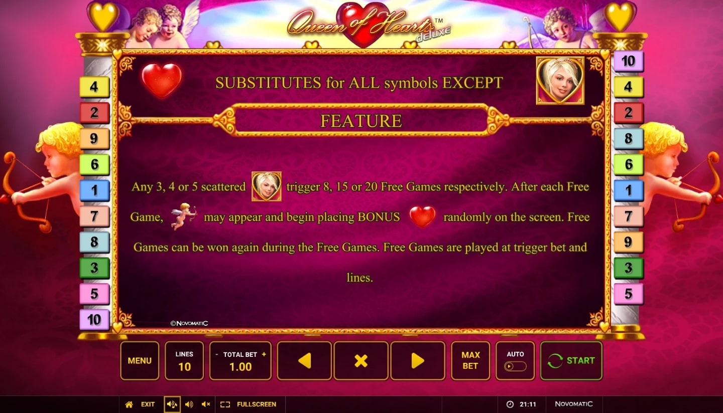 Novomatic Queen of Hearts Deluxe Slot Bonus Features