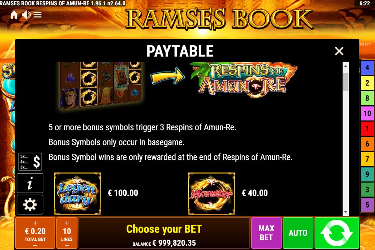 Ramses Book RoAR Online Slot Baseline Features wild paytable slotsmate