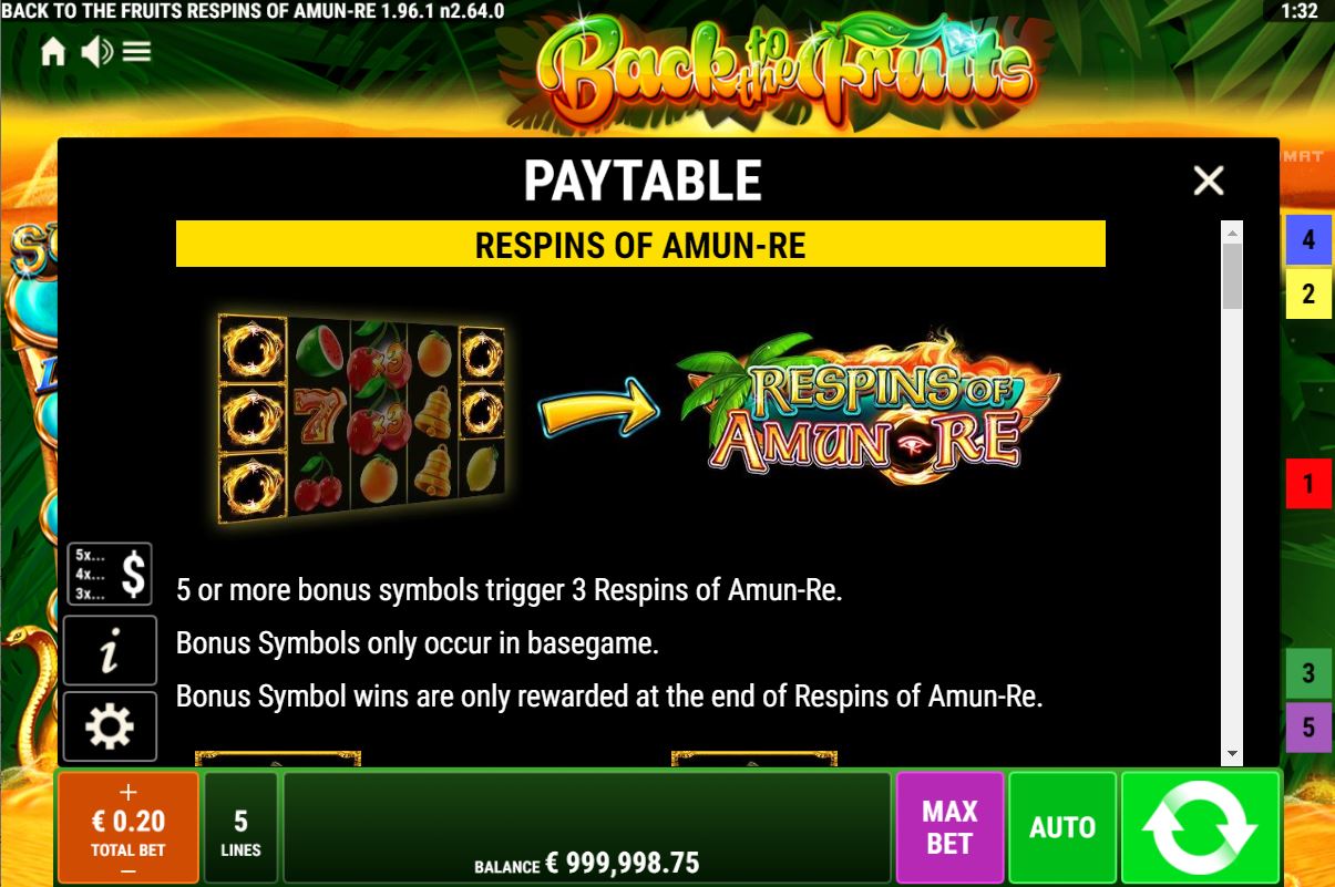 Gamomat Back to the Fruits RoAR Slot Overview paytable symbols scatter wild