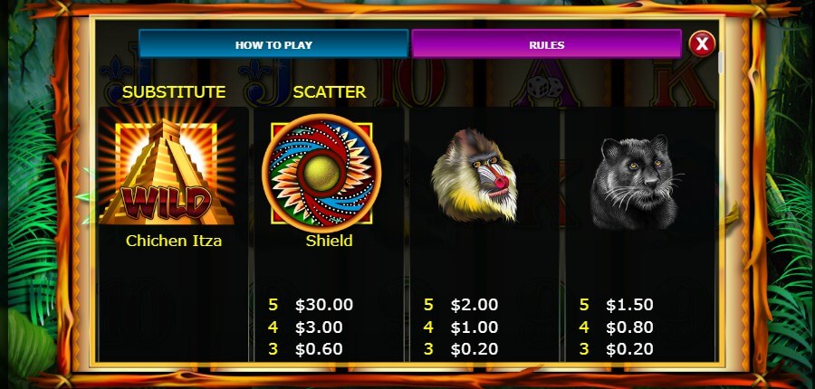 Rich'n' Wild Online Slot Game Paytable