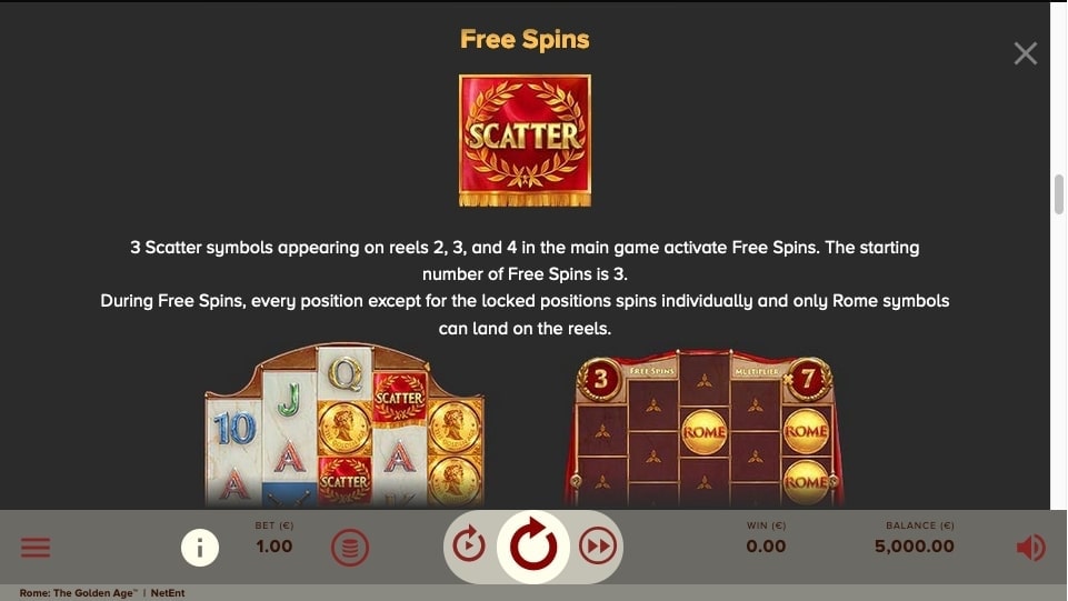 Rome The Golden Age Slot Game Free Spins Feature