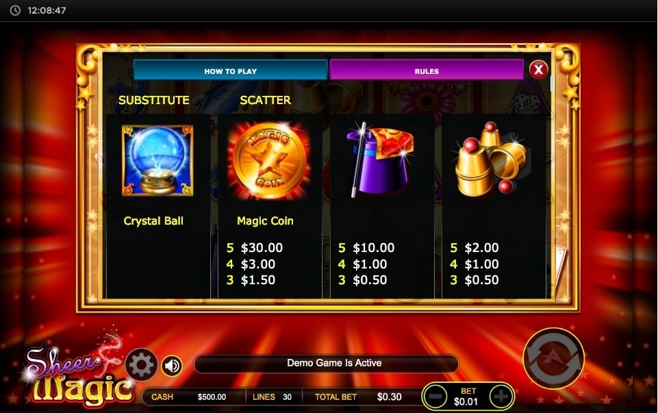Sheer Magic Slot Paytable