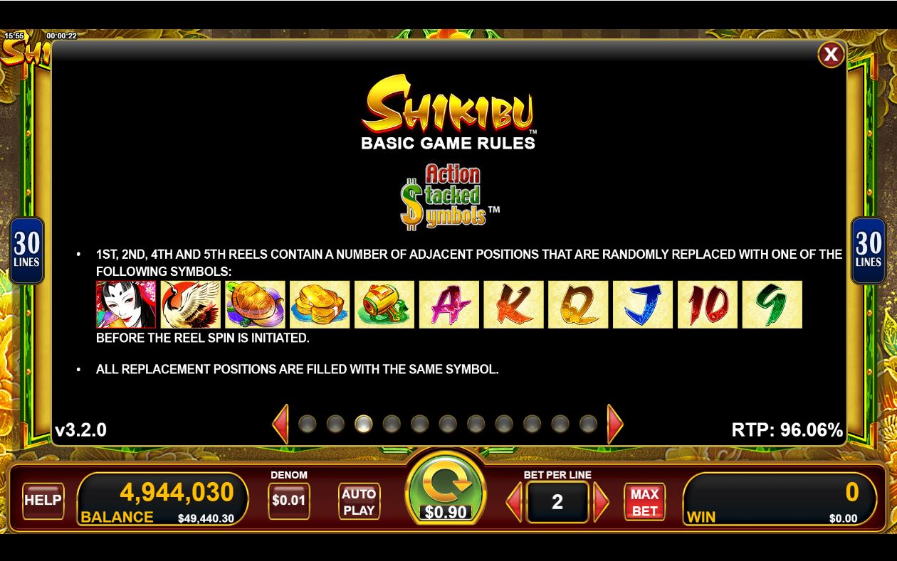 Konami Shikibu Slot Paytable