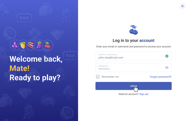 slotsmate login screen