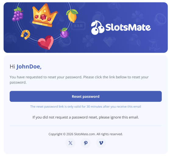 slotsmate password reset email