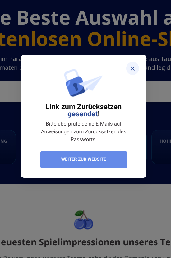 Link zum Zurücksetzen des Slotsmate-Passworts