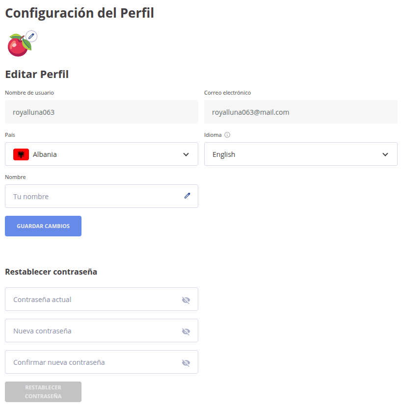 Editar la configuración del perfil de Slotsmate