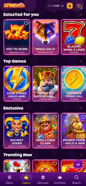 spinania casino homepage