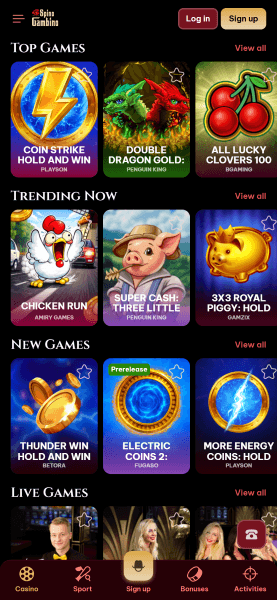Spinogambino Casino Homepage