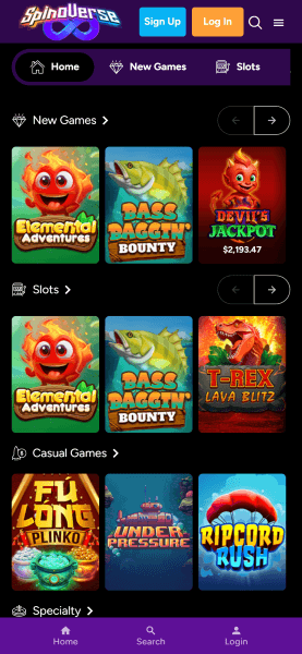 spinoverse casino homepage