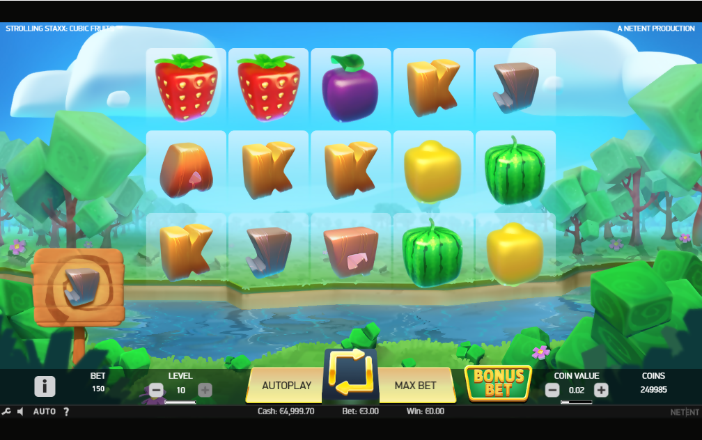 NetEnt Strolling Staxx online slot game main screen gameplay