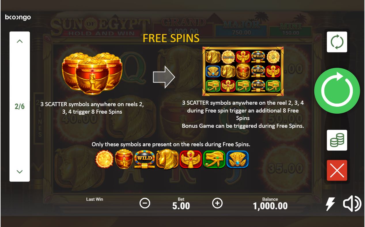 Booongo Sun of Egypt slot game free spins