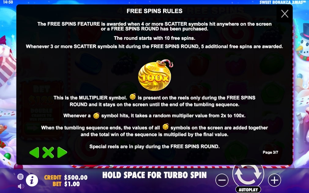 Pragmatic Play Sweet Bonanza Xmas slot game free spins rules