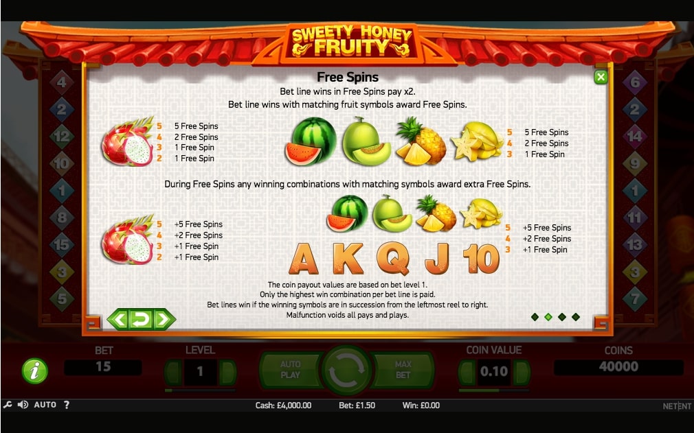 NetEnt Sweety Honey Fruity slot game free spins