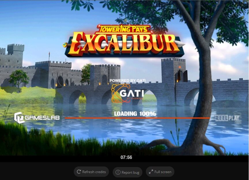 Towering Pays Excalibur Online Slot Game Reels