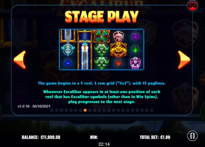 Towering Pays Excalibur Online Slot Game Stage Play