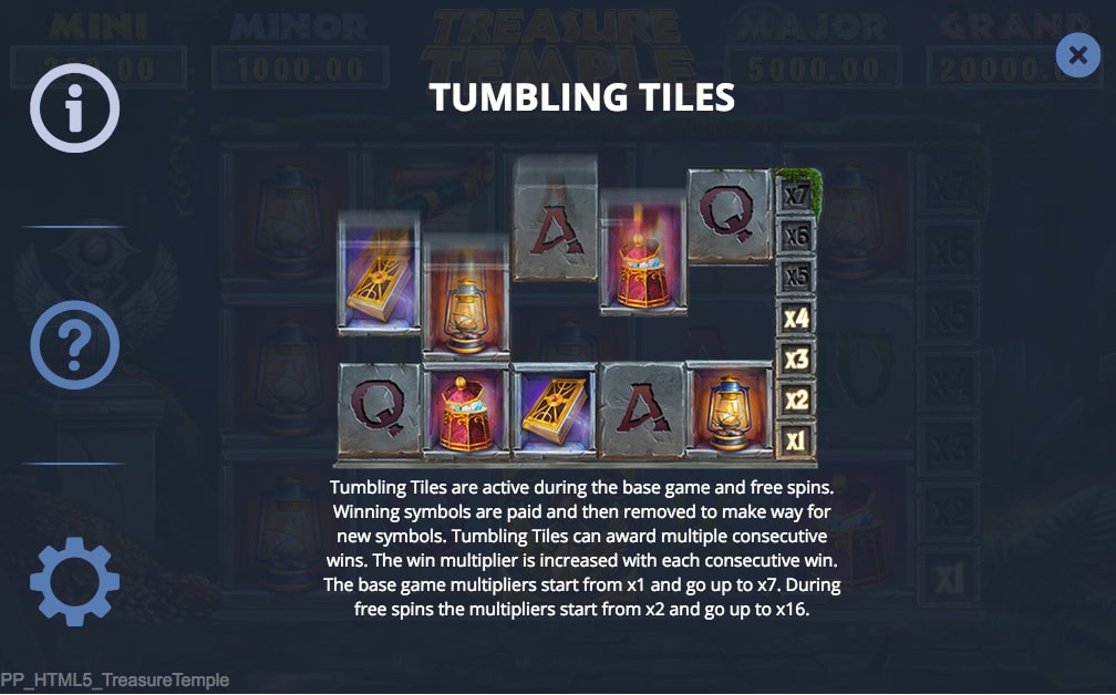 Pariplay Treasure Temple slot game tumbling tiles feature