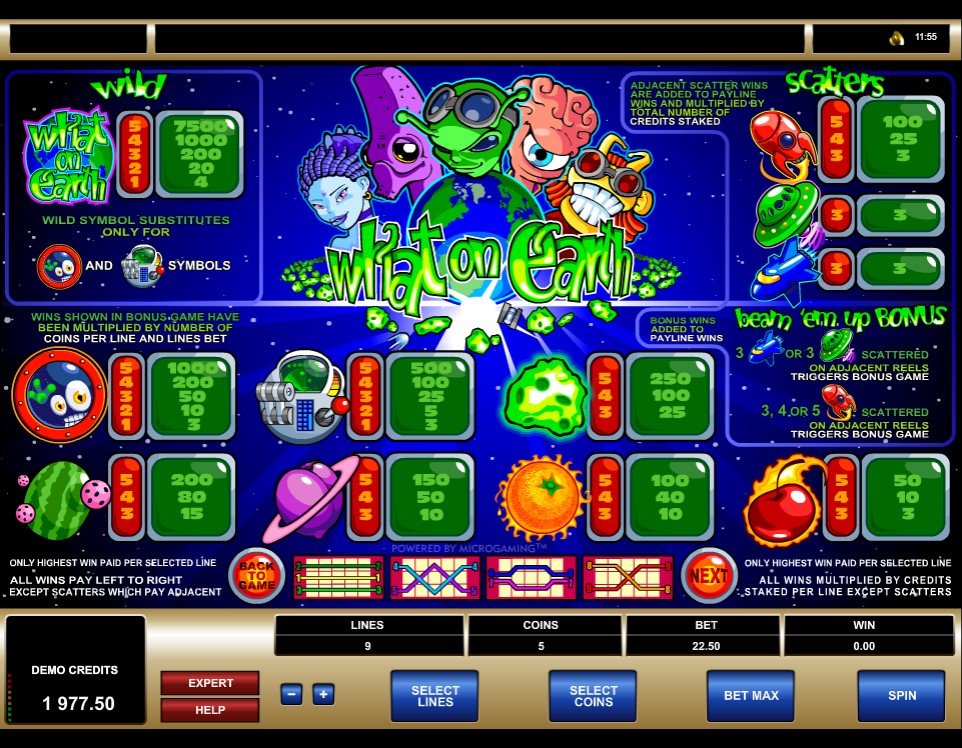 Microgaming What on Earth Slot Paytable