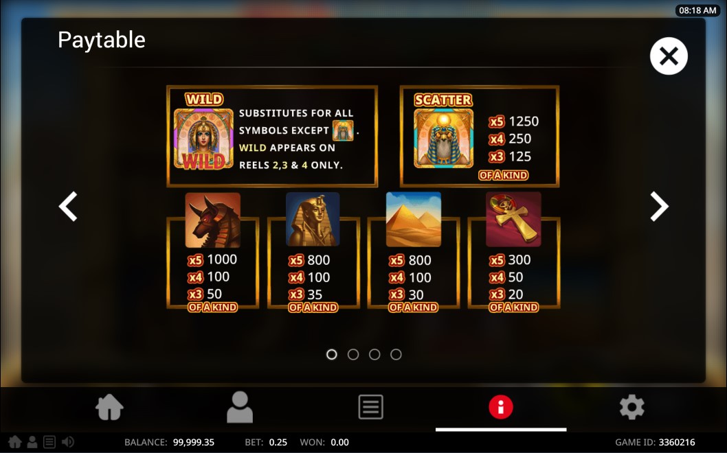wild pharaoh paytable