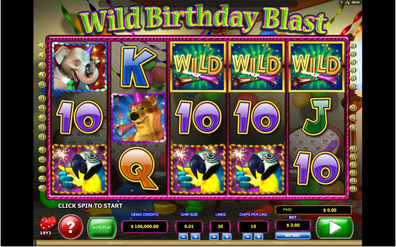 MicroGaming Wild Birthday slot game reels