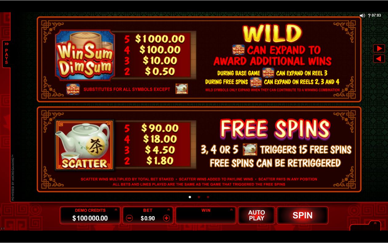 Microgaming Win Sum Dim Sum Slot Bonus Feature